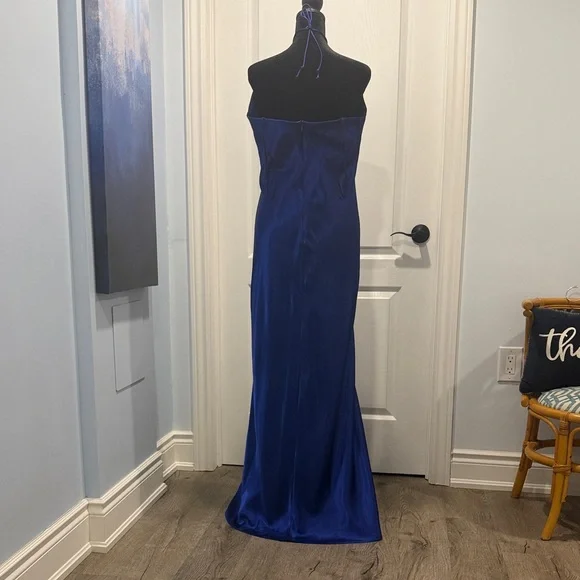 Y2K Wendye Chaitin Royal Blue  Satin Halter Dress - Picture 4 of 7